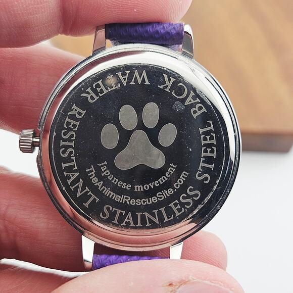 Animal Rescue Silver Tone Pawprint Dial Watch Purple Band Dog Cat Pet Lover TLC - Picture 6 of 6